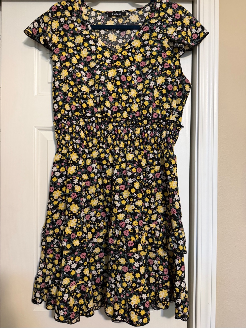 Fashion Floral Mini Dress in Black & Yellow